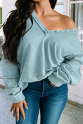 Load image into Gallery viewer, Long Sleeve Raw Edge V Neck