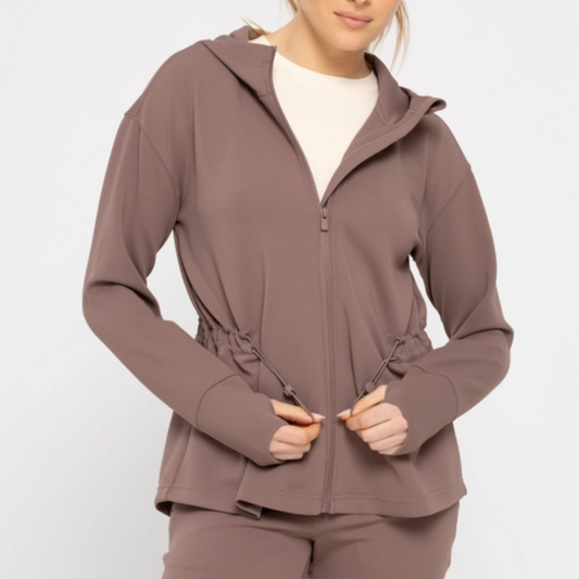 Ribbed Hooded Jacket with Thumbholes