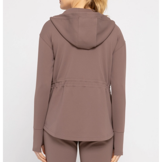 Ribbed Hooded Jacket with Thumbholes