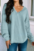 Load image into Gallery viewer, Long Sleeve Raw Edge V Neck