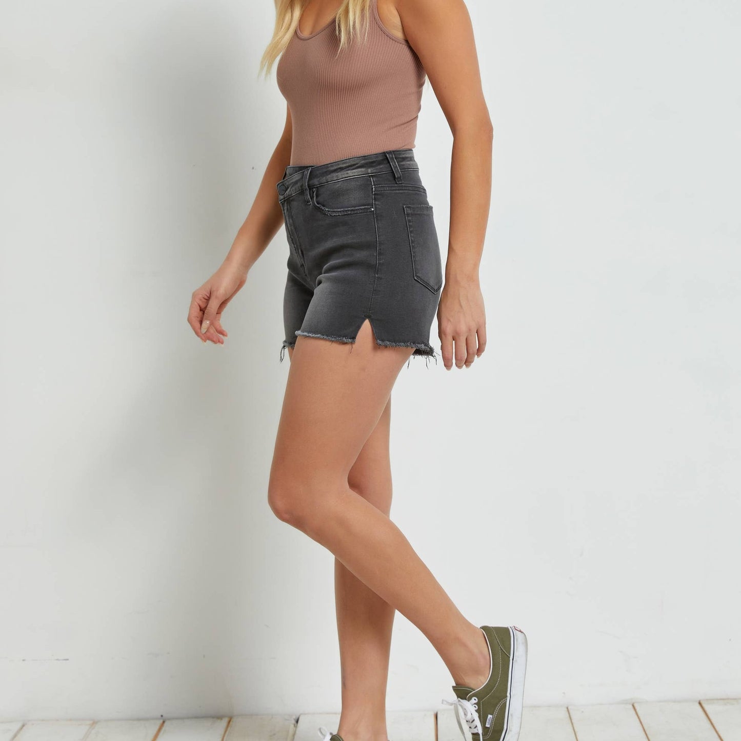HIGH RISE SHORTS WITH CROSS OVER SIDE SLIT