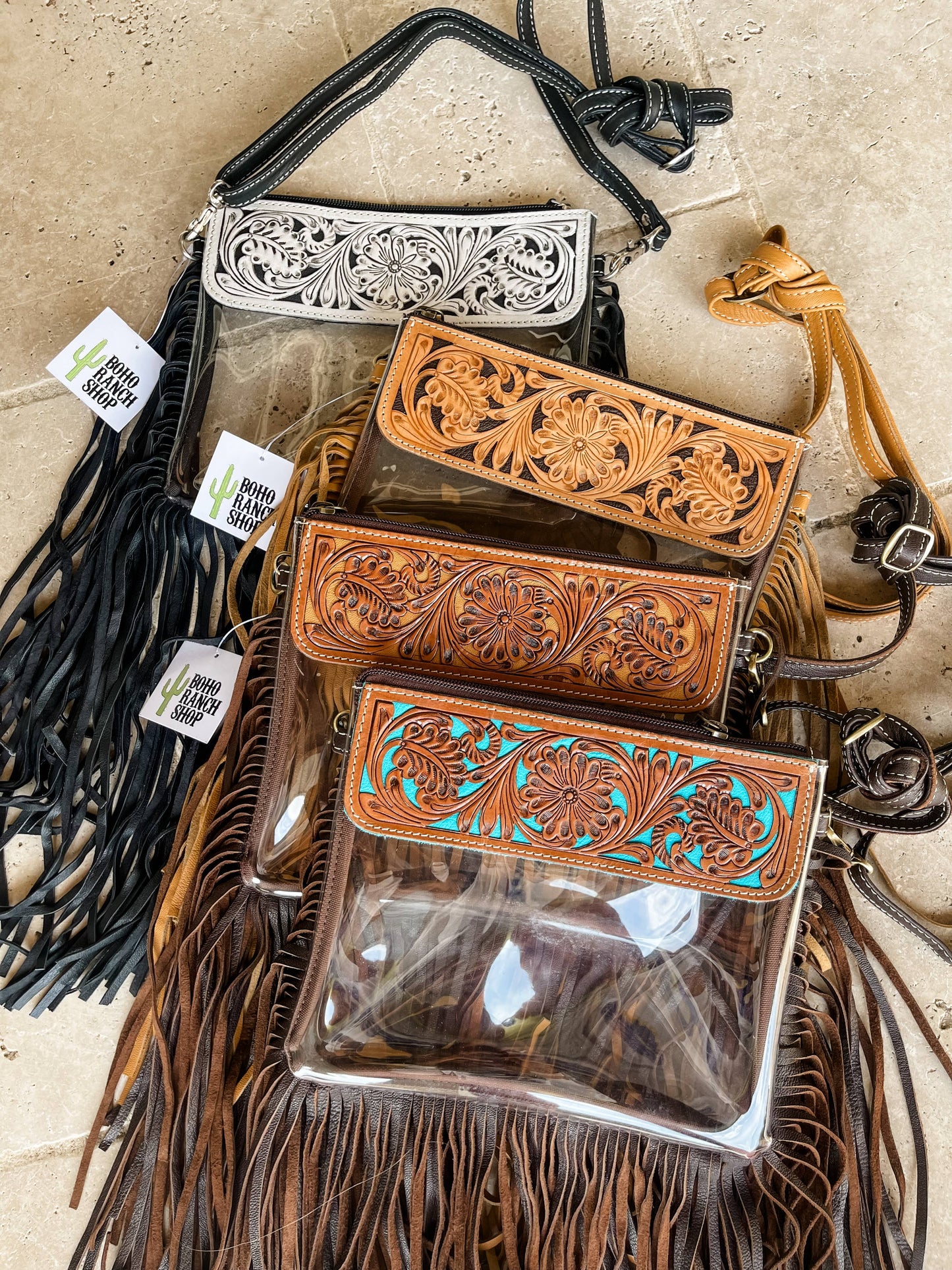 Hand Tooled Clear Purse Crossbody - Concert Game Day Stadium