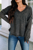 Load image into Gallery viewer, Long Sleeve Raw Edge V Neck