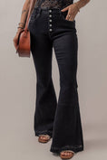 Load image into Gallery viewer, Black High Waist Button Front Flare Jeans