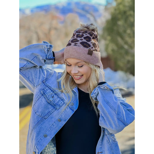 Leopard Faux Fur Pom Beanie