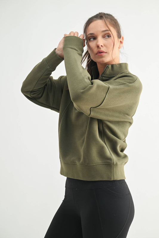 Quarter Zip Pullover Sweatshirt - Ivy Green