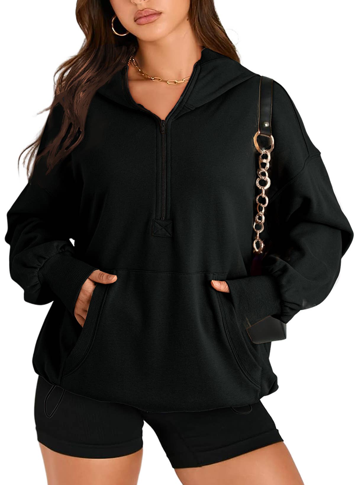 Black Hooded Half Zip