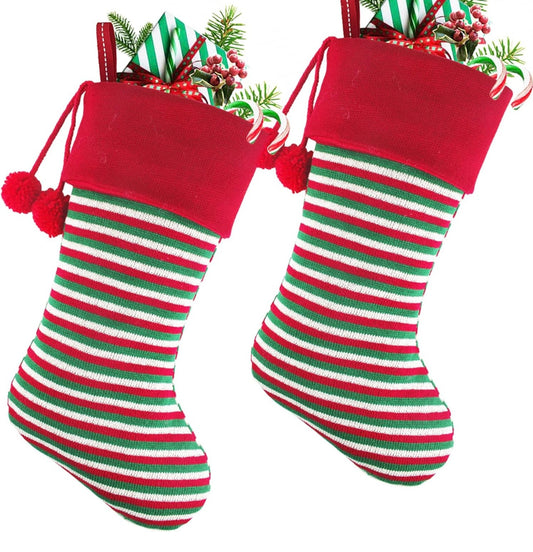 18" Stripe Knit Christmas Stocking w/ embroidery