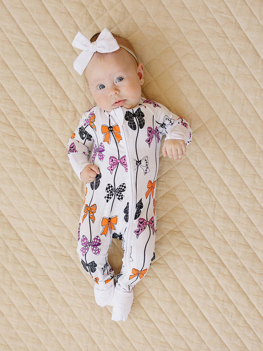 Spooky Bows Bamboo Baby Zip Romper