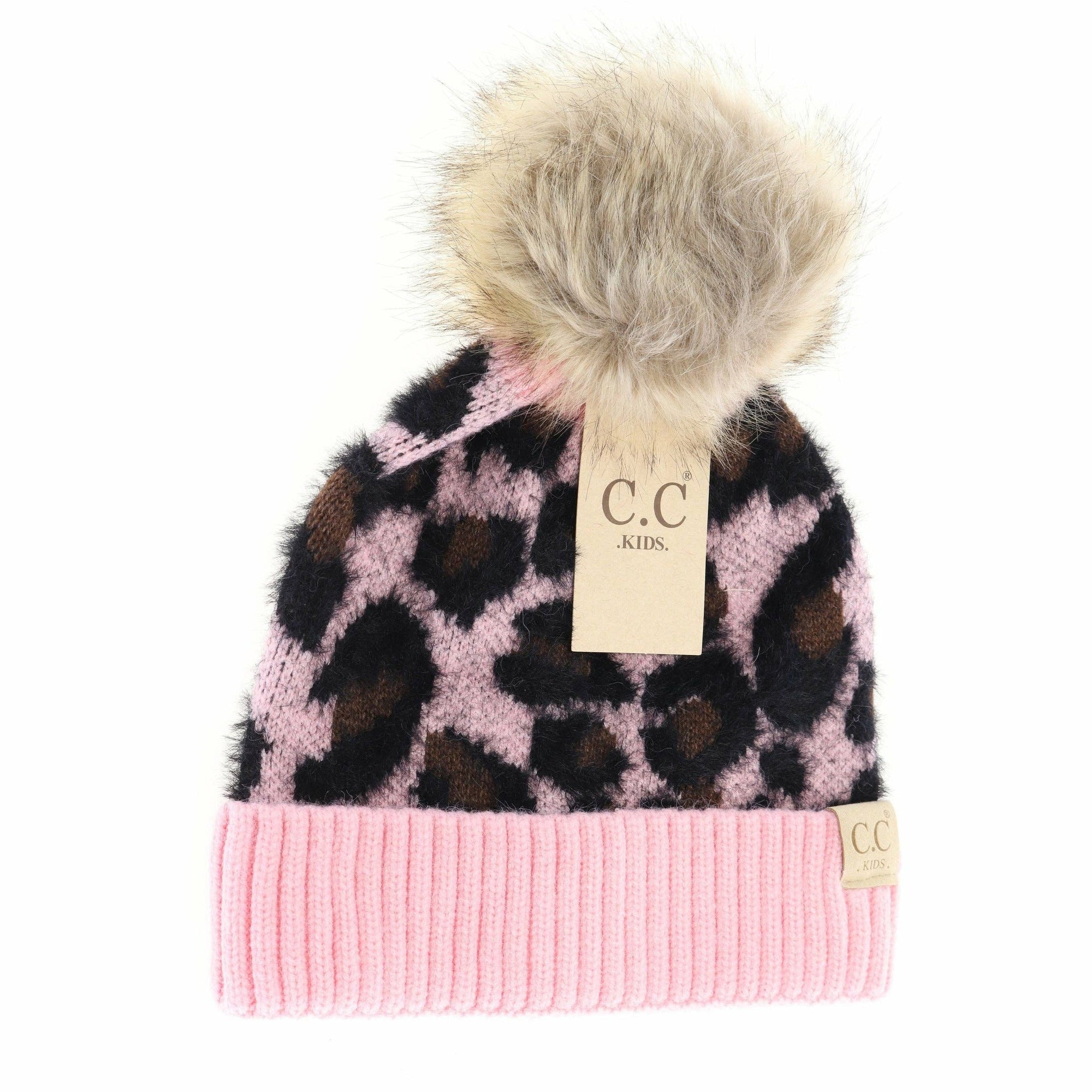 Kids Leopard Pom C.C Beanie