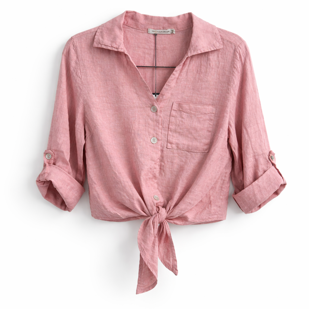Mauve Linen Tie Blouse