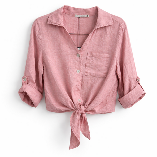 Mauve Linen Tie Blouse