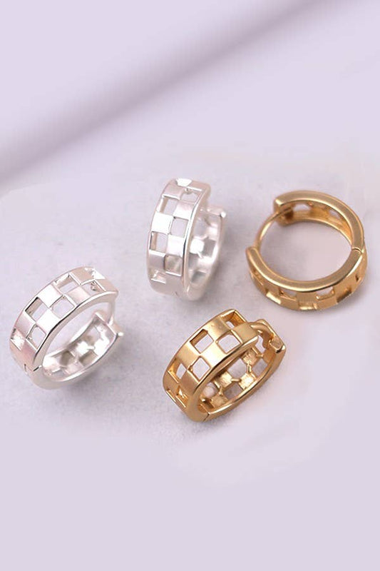 Mini Checkered Huggie Earrings