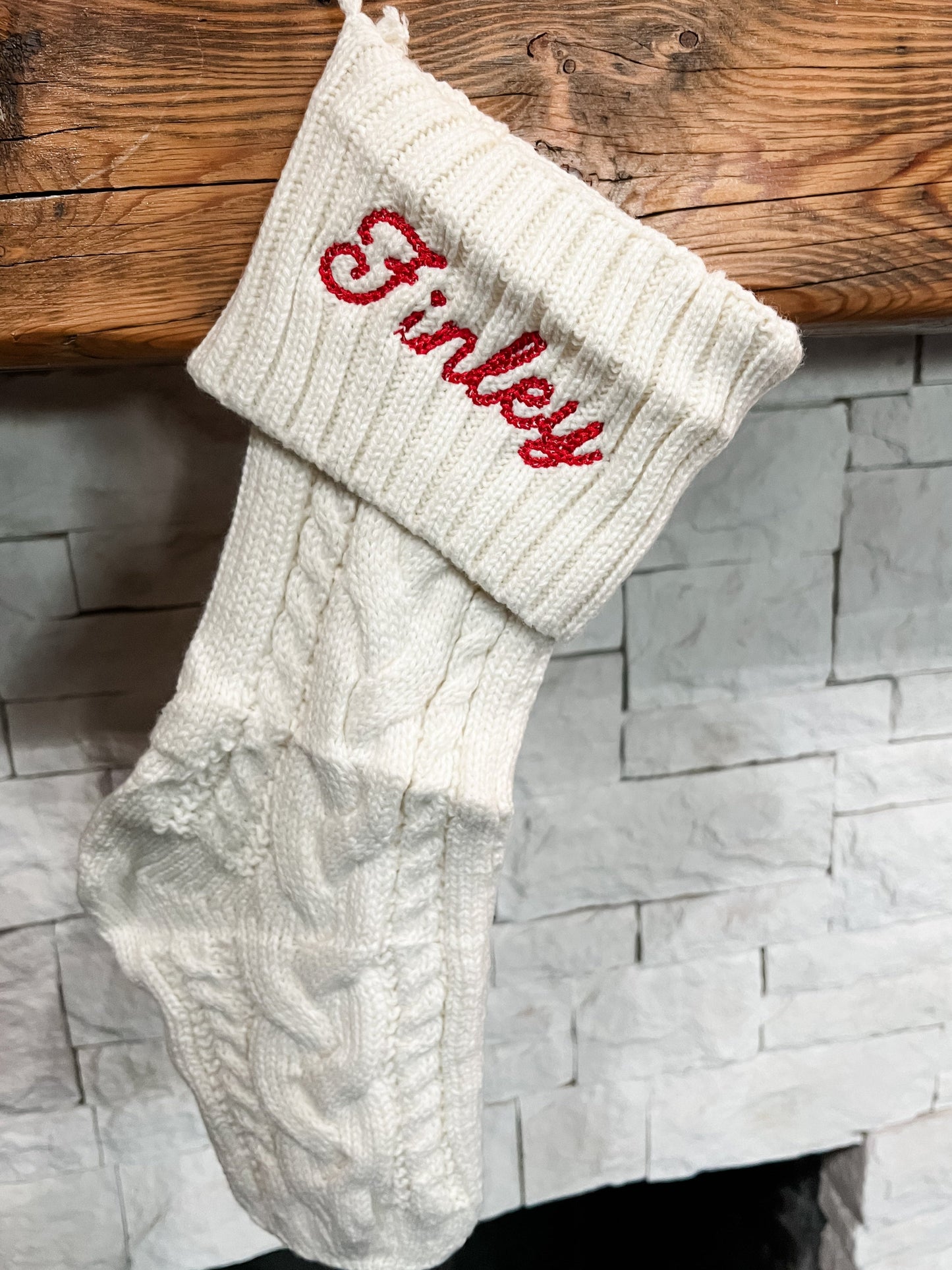 18" Knit Christmas Stocking w/ embroidery