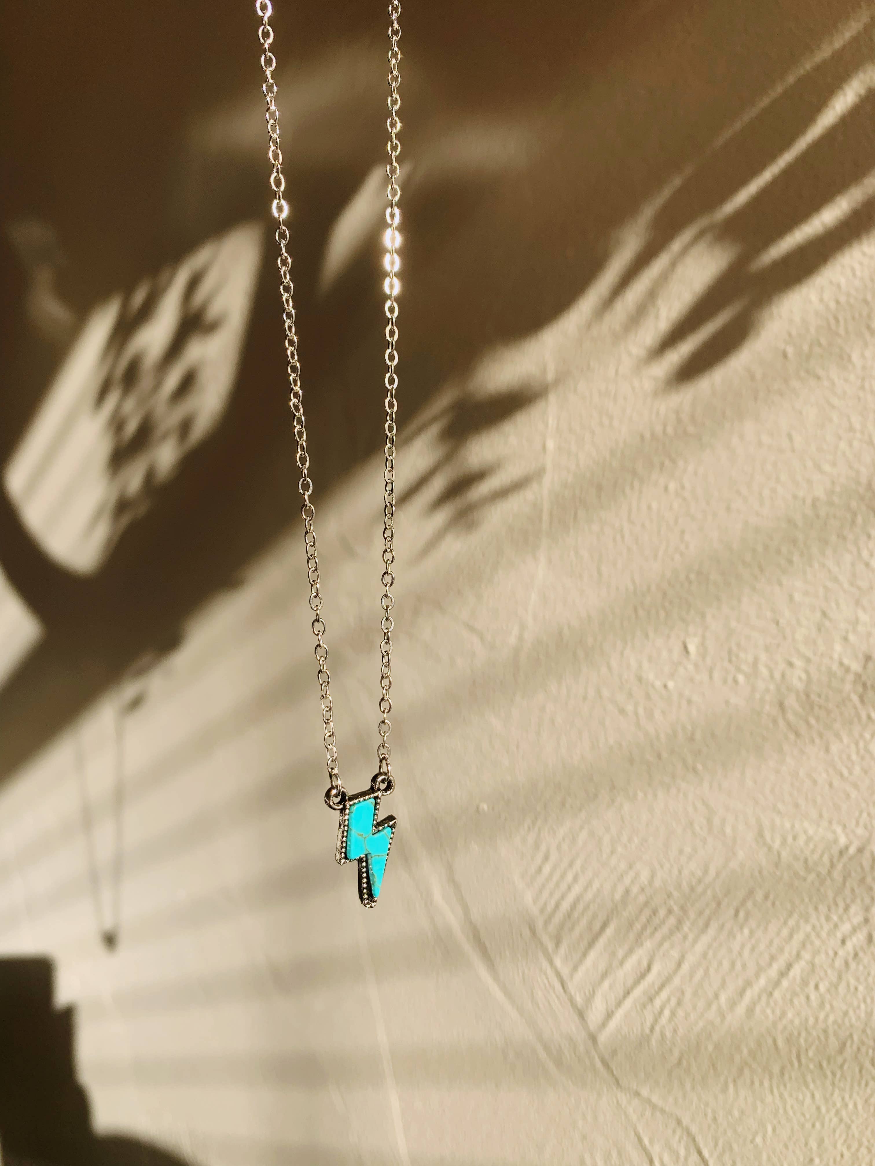 CASOLVX Turquoise Lightning Bolt Pendant Necklace - Adjustable Boho Western Jewelry For Women - View #6