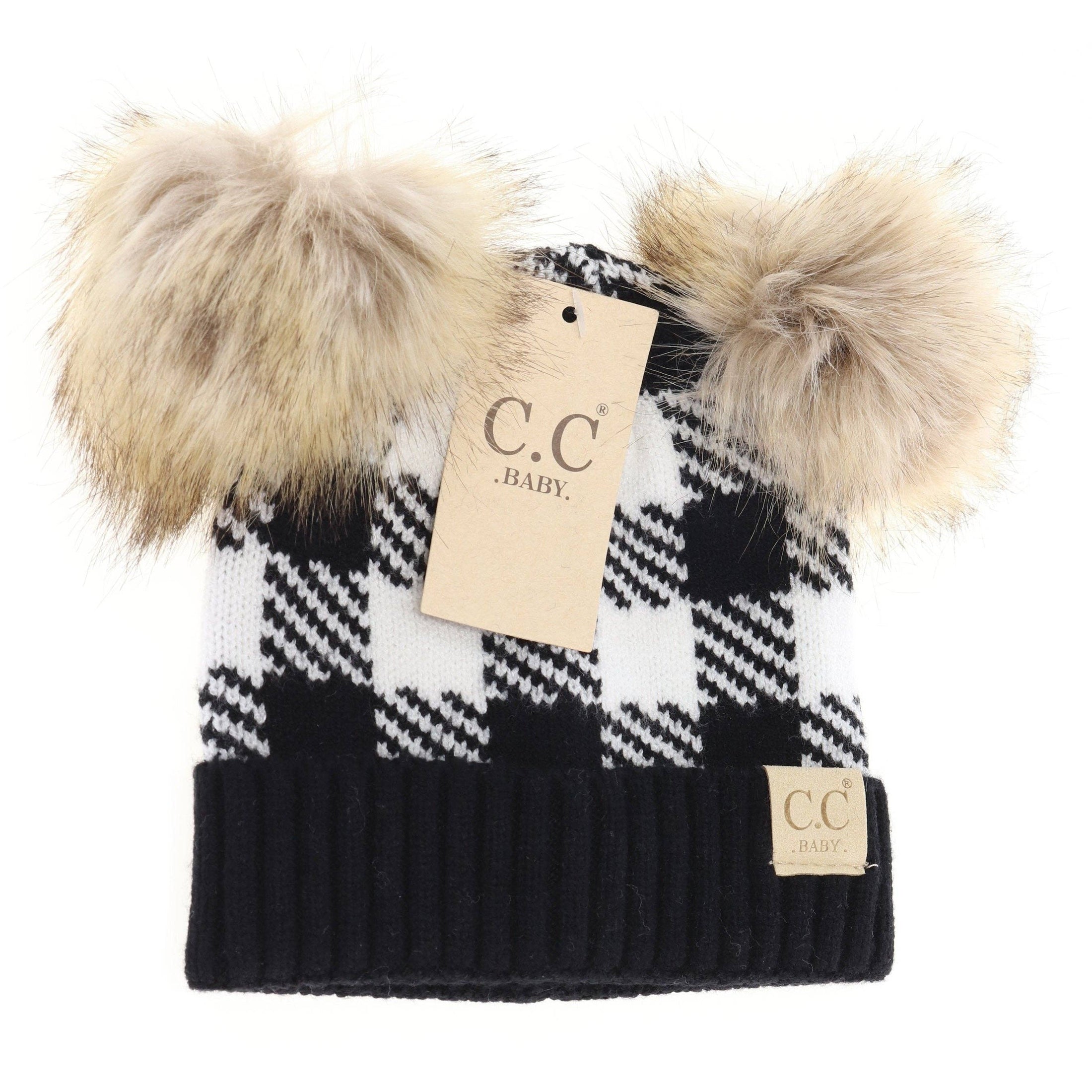 C.C BABY Buffalo Check Double Pom Hat