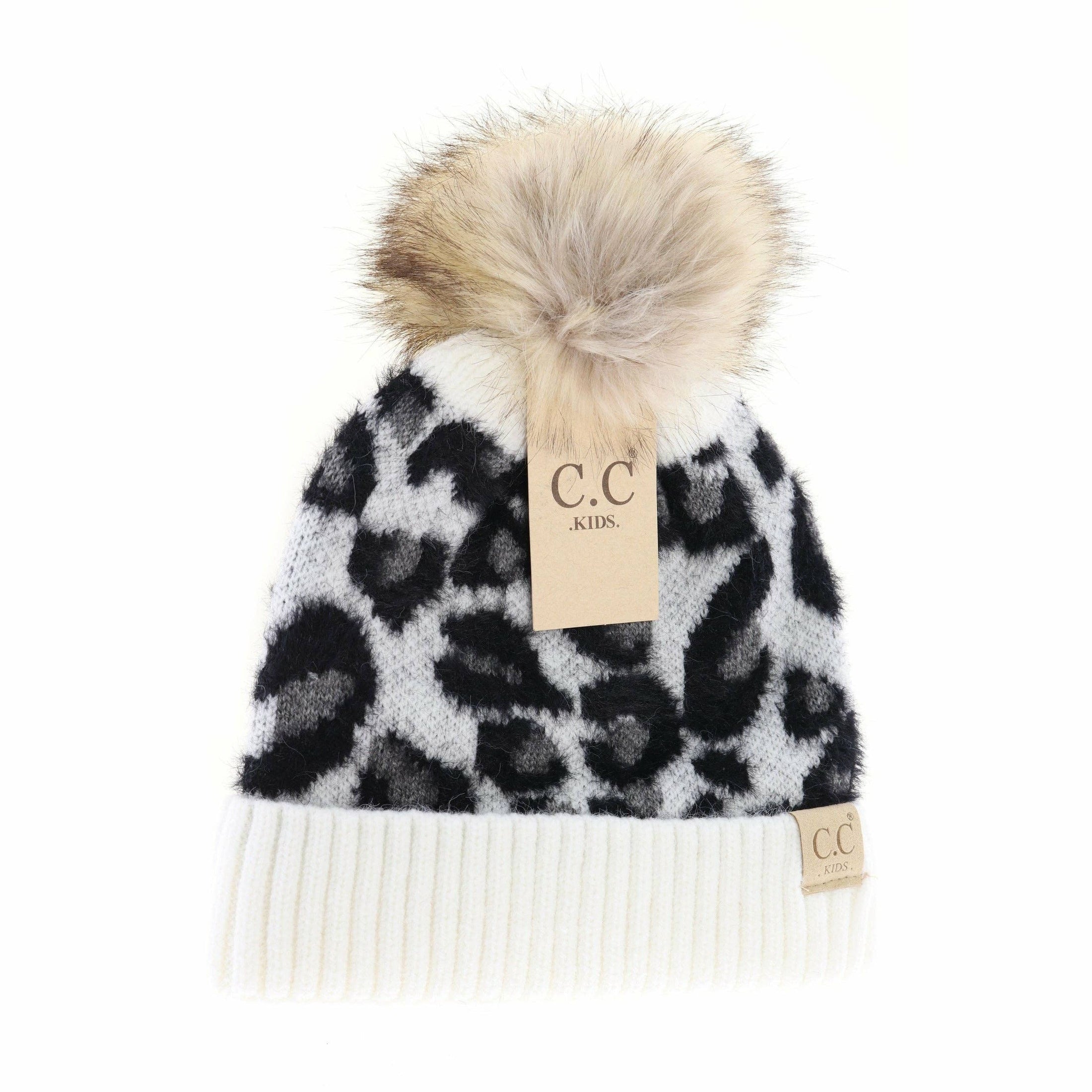 Kids Leopard Pom C.C Beanie