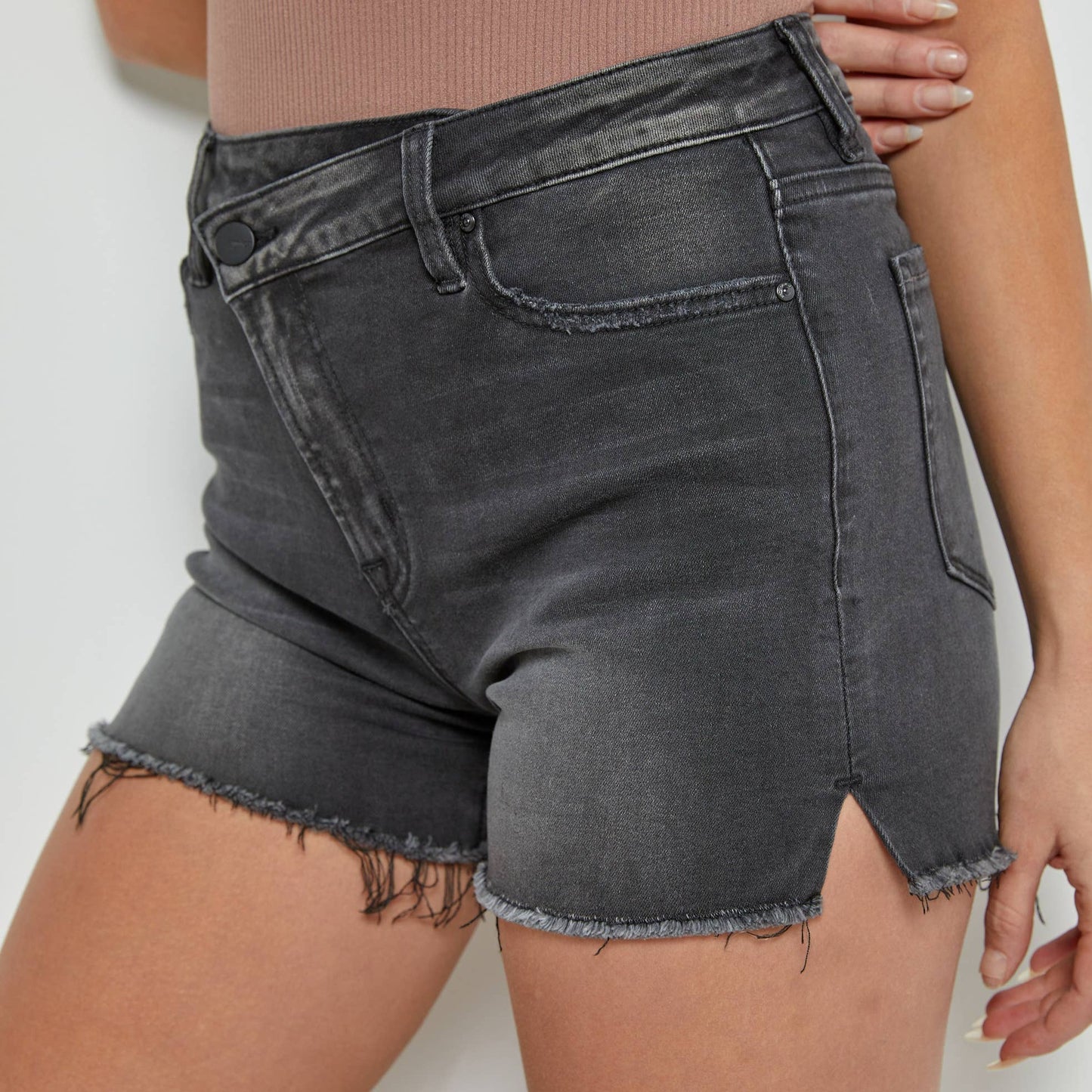 HIGH RISE SHORTS WITH CROSS OVER SIDE SLIT