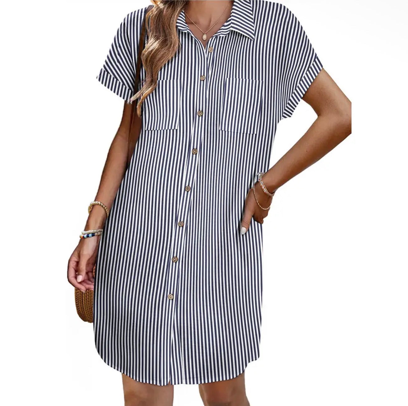 Navy Button Down Shirt Dress