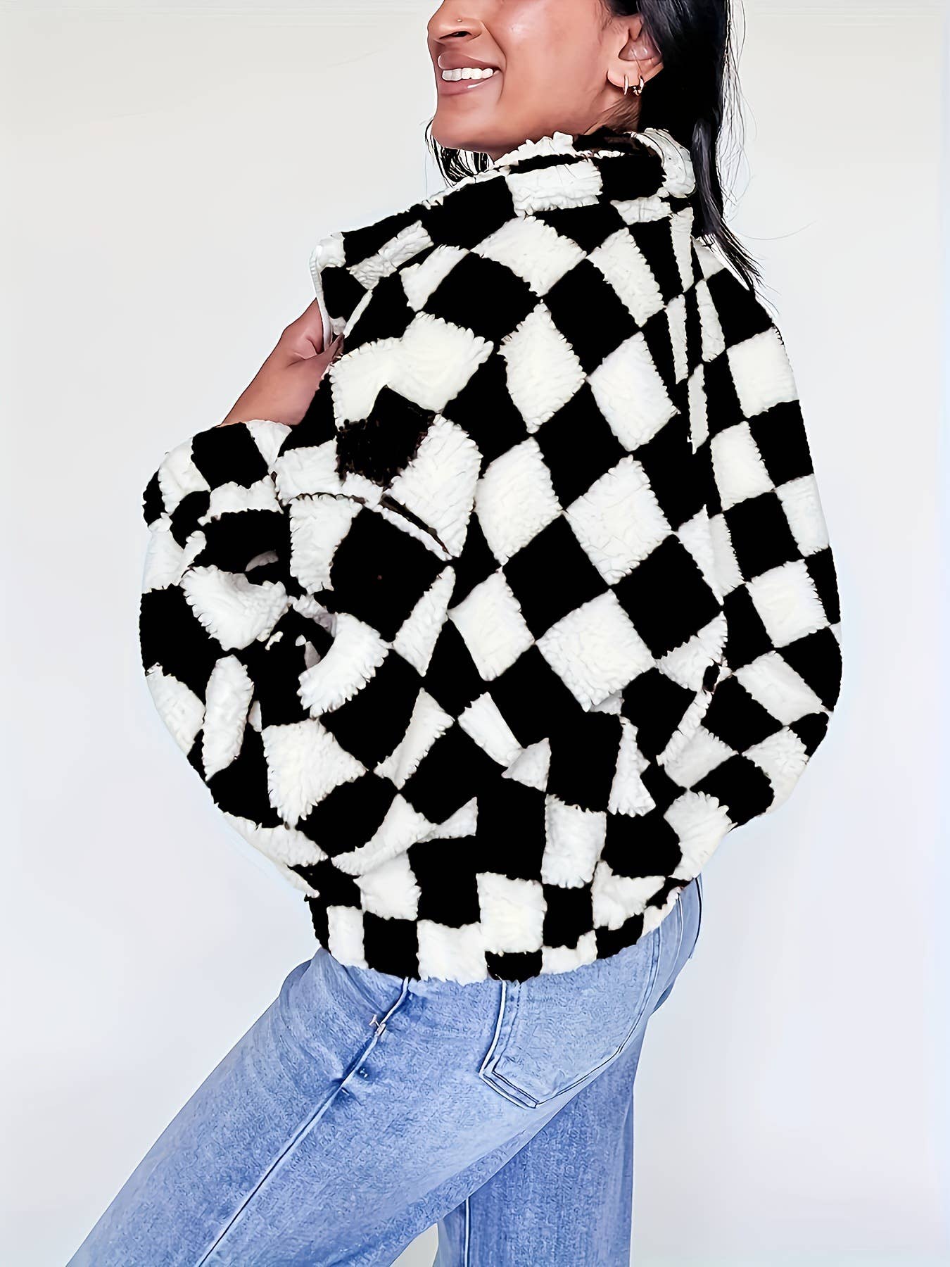 Checkered Teddy Sherpa Jacket