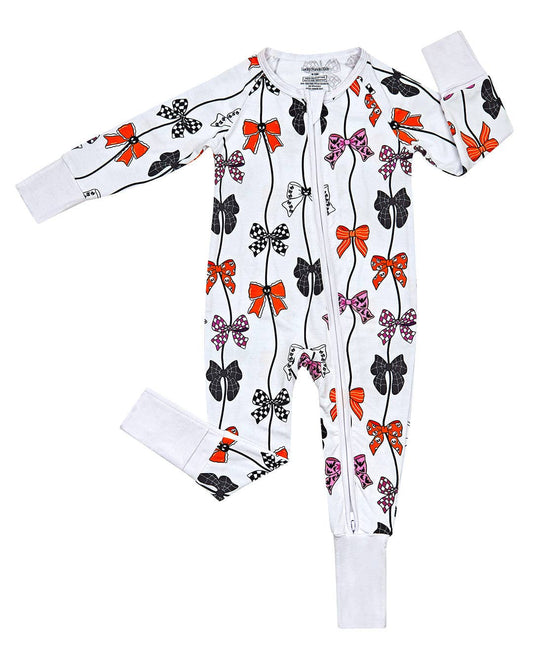 Spooky Bows Bamboo Baby Zip Romper