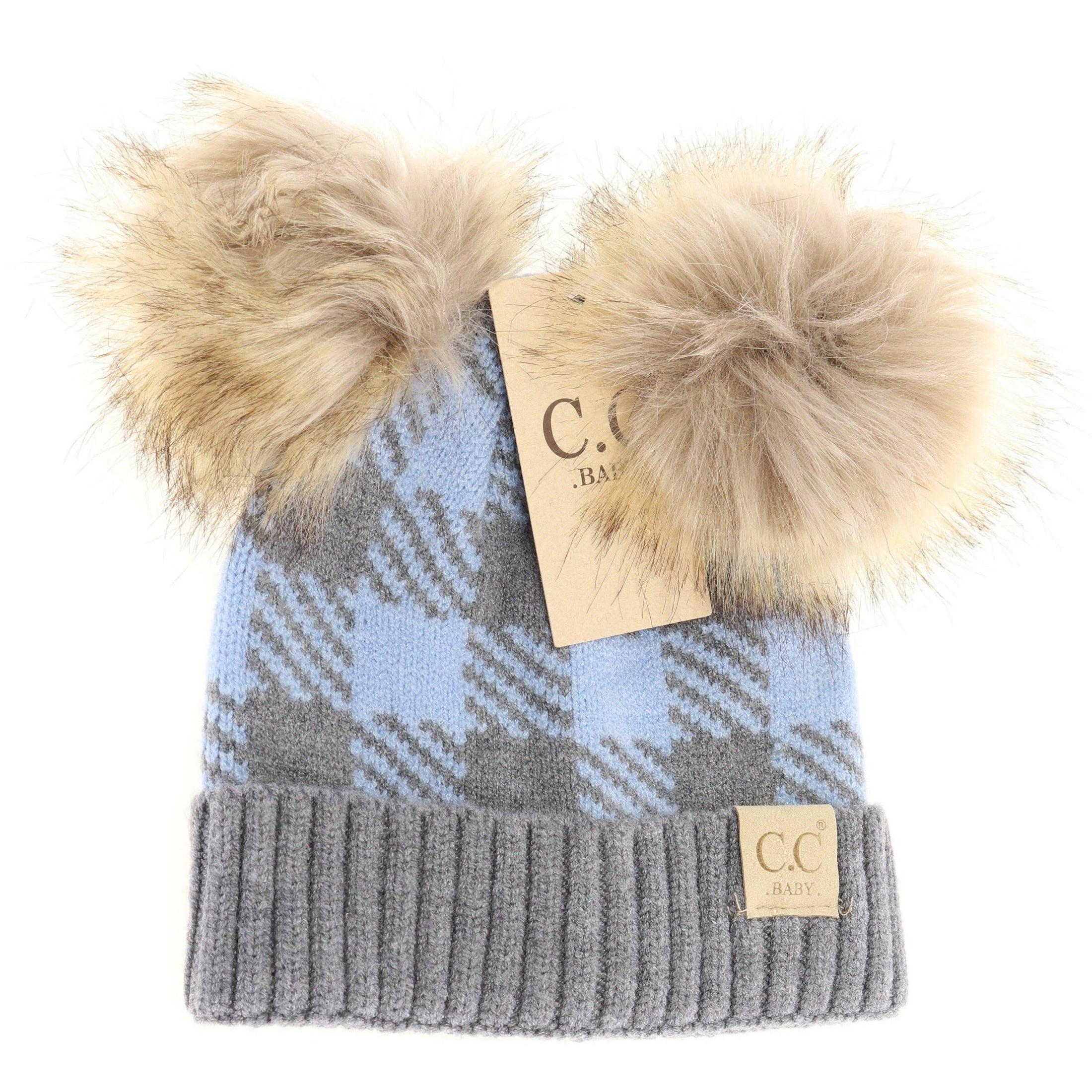 C.C BABY Buffalo Check Double Pom Hat