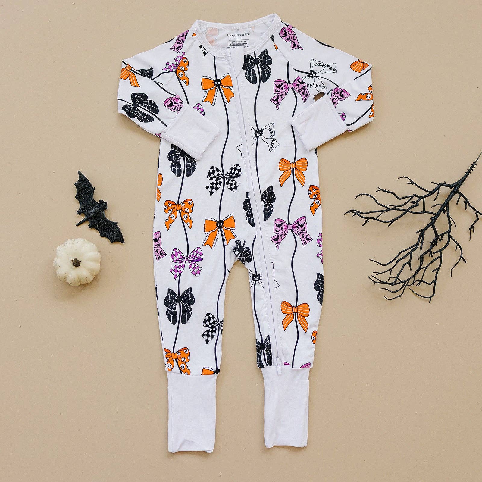 Spooky Bows Bamboo Baby Zip Romper