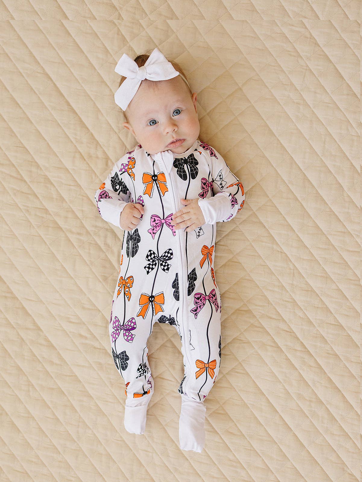 Spooky Bows Bamboo Baby Zip Romper