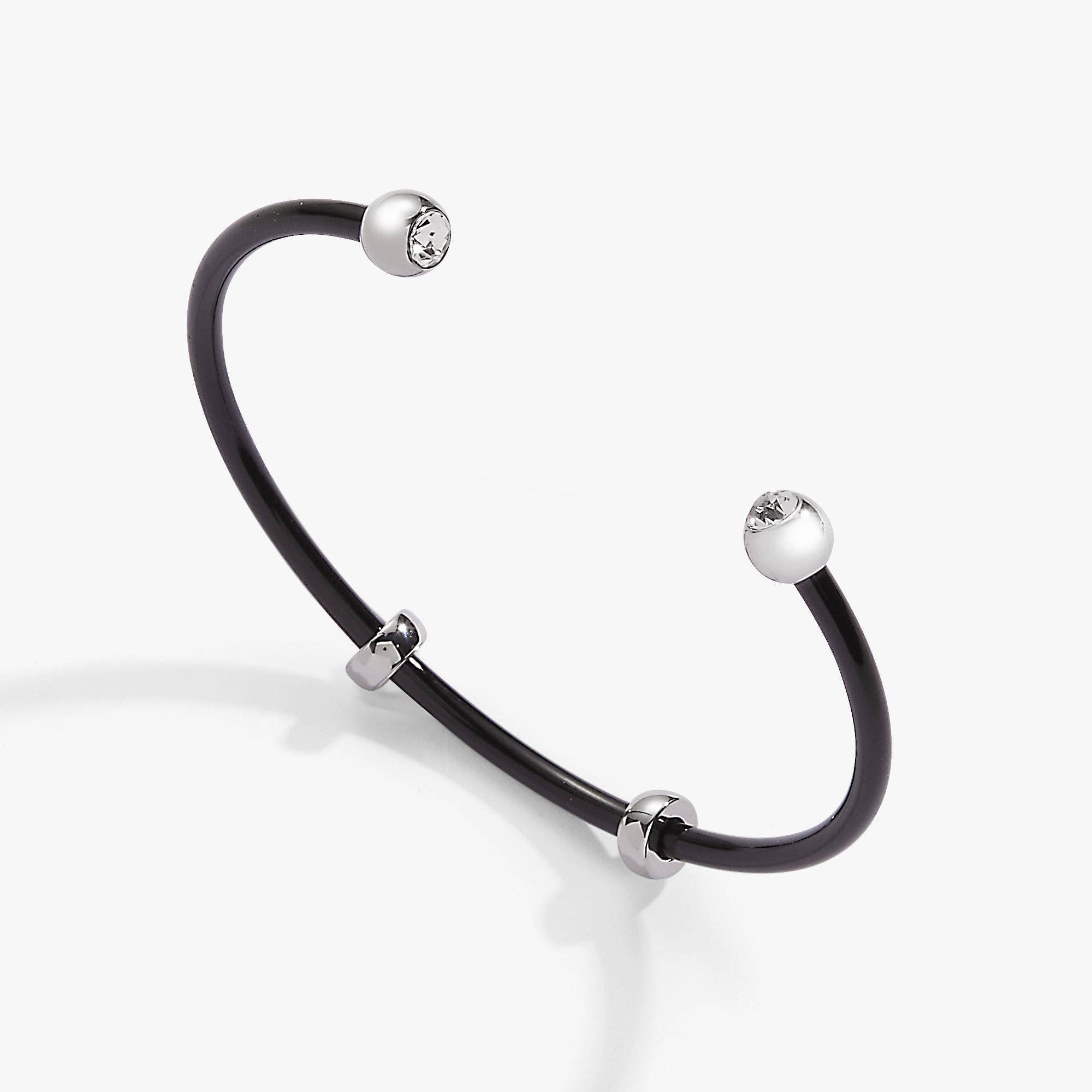 Bezel Stone Enamel Cuff, Black