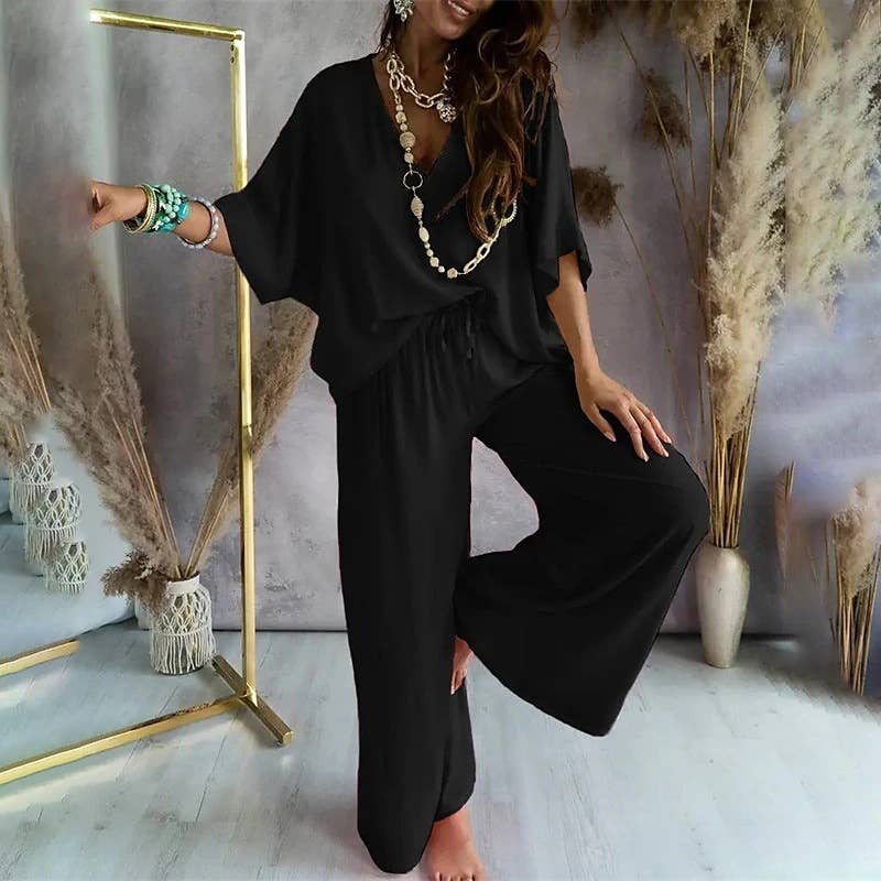 Black V-Neck Set