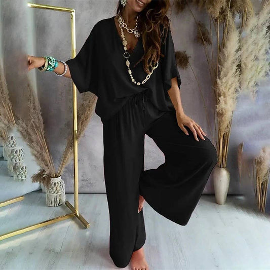 Black V-Neck Set