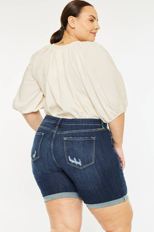 KanKan PLUS MID RISE BERMUDA CUFFED RAW HEM JEANS