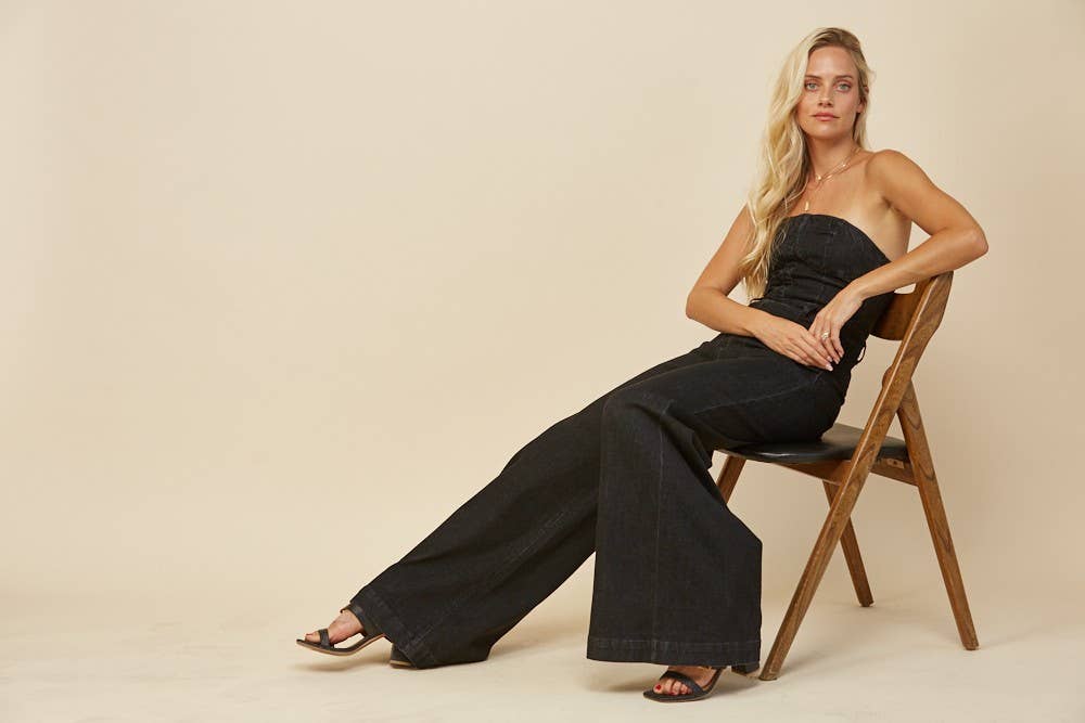 Wide Leg Denim Jumpsuit