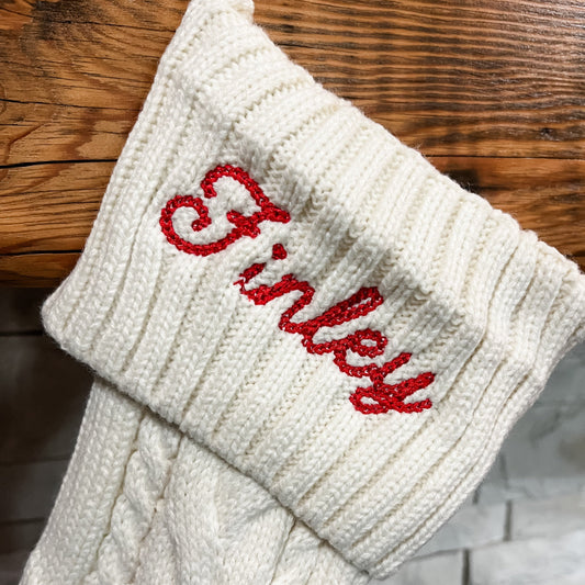 18" Knit Christmas Stocking w/ embroidery