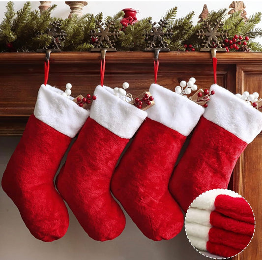 19" Classic Red Christmas Stocking w/ embroidery