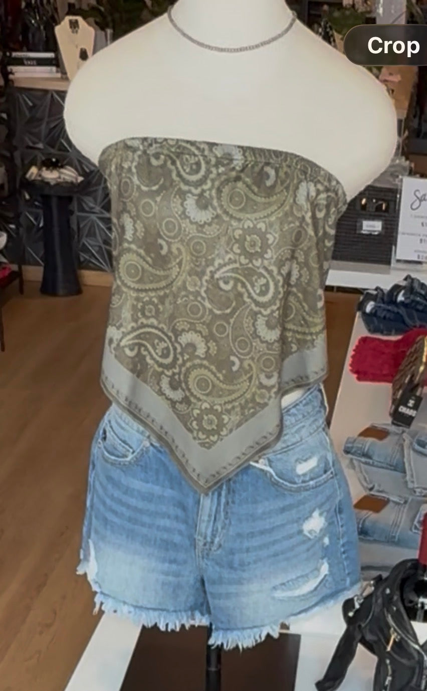 Paisley Strapless Bandana Top