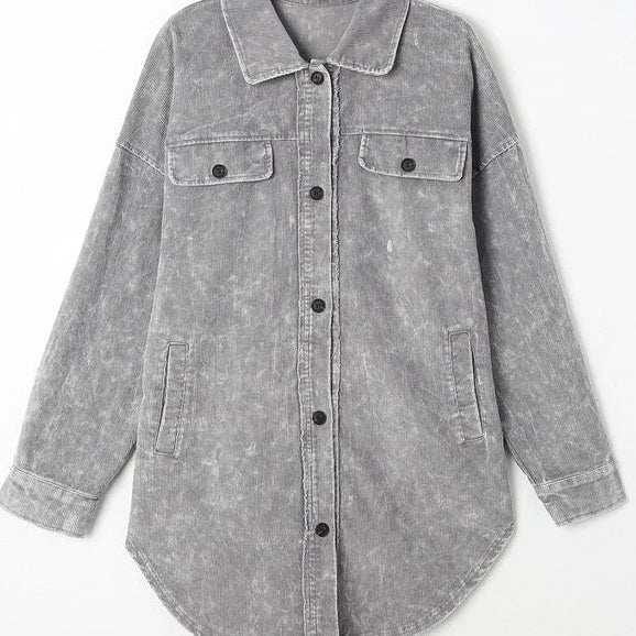 Vintage Distressed Mineral Wash Oversized Shacket