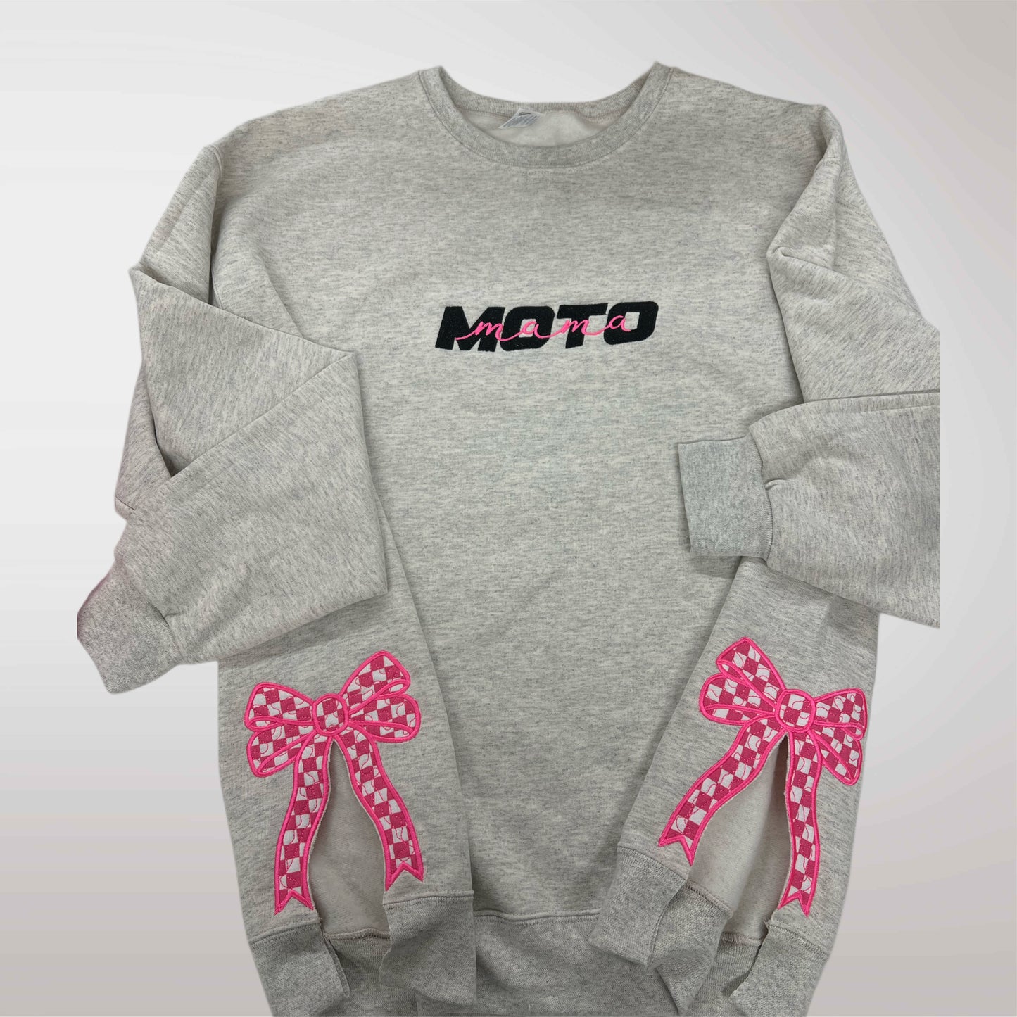 Moto Mama W/ Side Bows Embroidered Crewneck