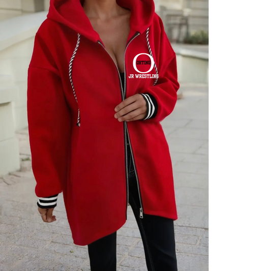 Embroidered Women's Drawstring Hooded Zip Up Sweatshirt (Pre Order)