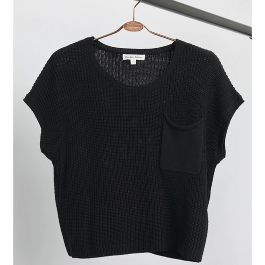 Cap Sleeve Knit Top with Pocket Detail