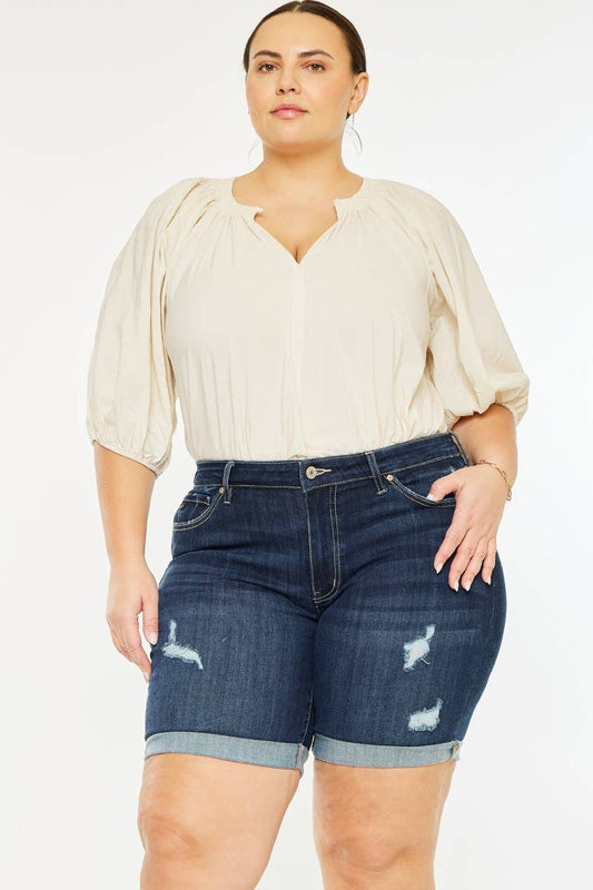 KanKan PLUS MID RISE BERMUDA CUFFED RAW HEM JEANS