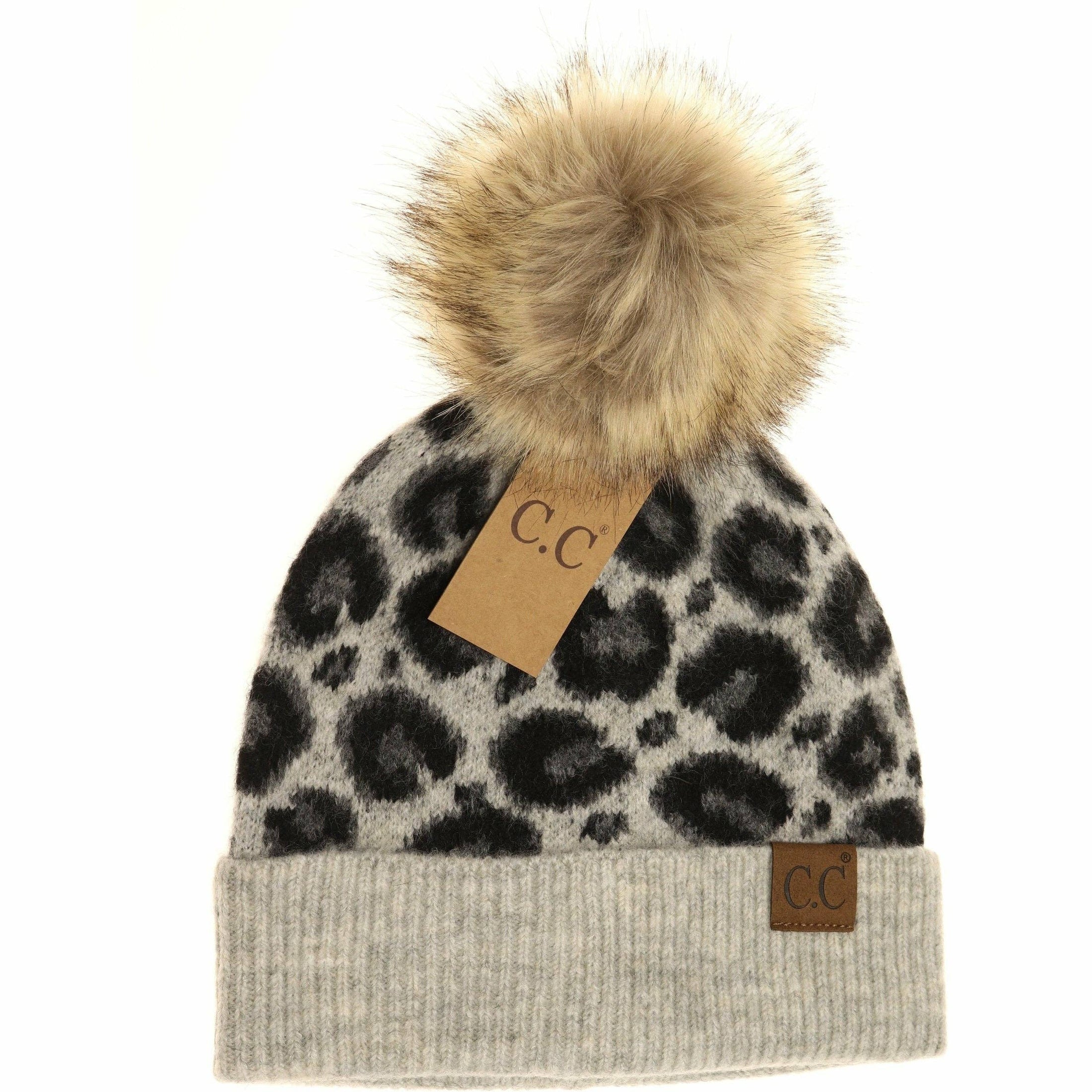 Leopard Faux Fur Pom Beanie