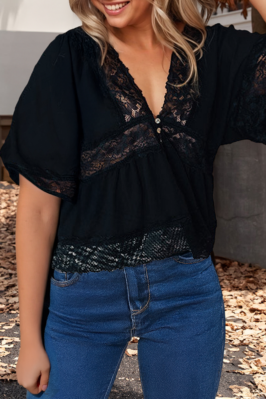 Plus Lace Short Sleeve Top