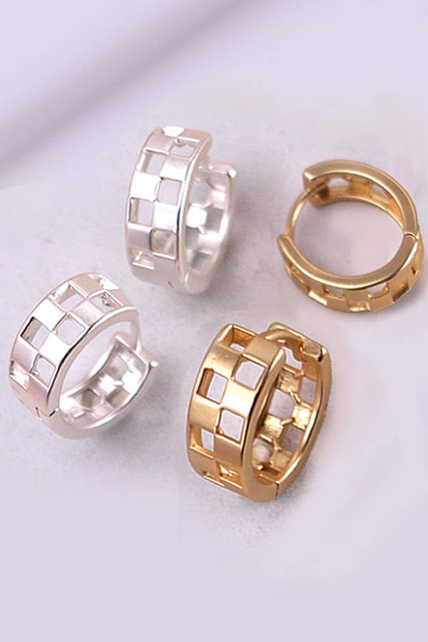 Mini Checkered Huggie Earrings