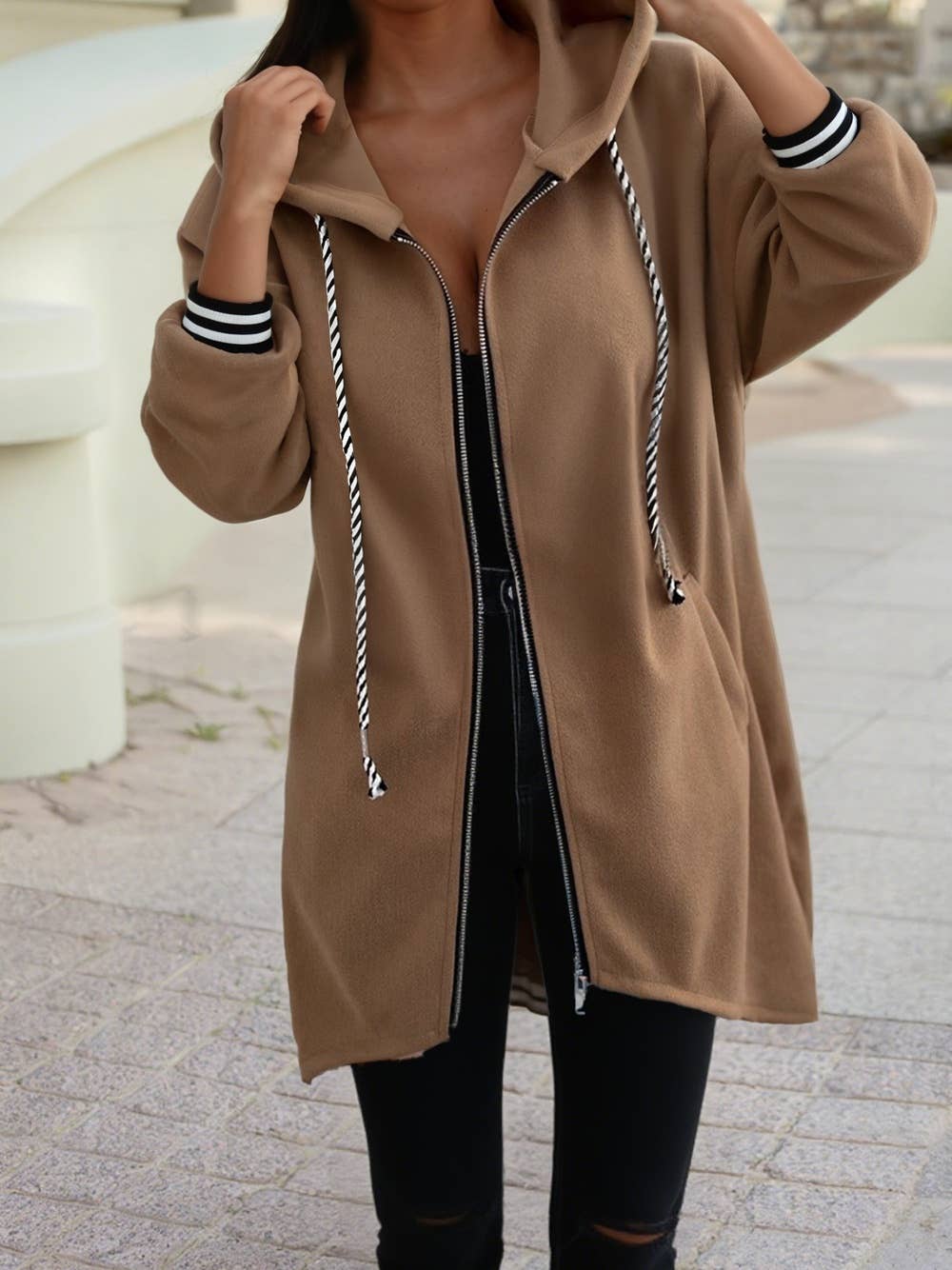 Red Hooded Zip Up Sweatshirt