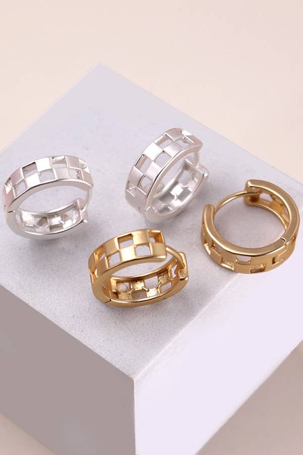 Mini Checkered Huggie Earrings