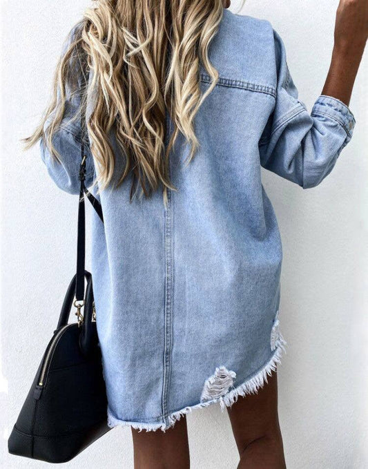 Oversized Frayed Denim Jacket