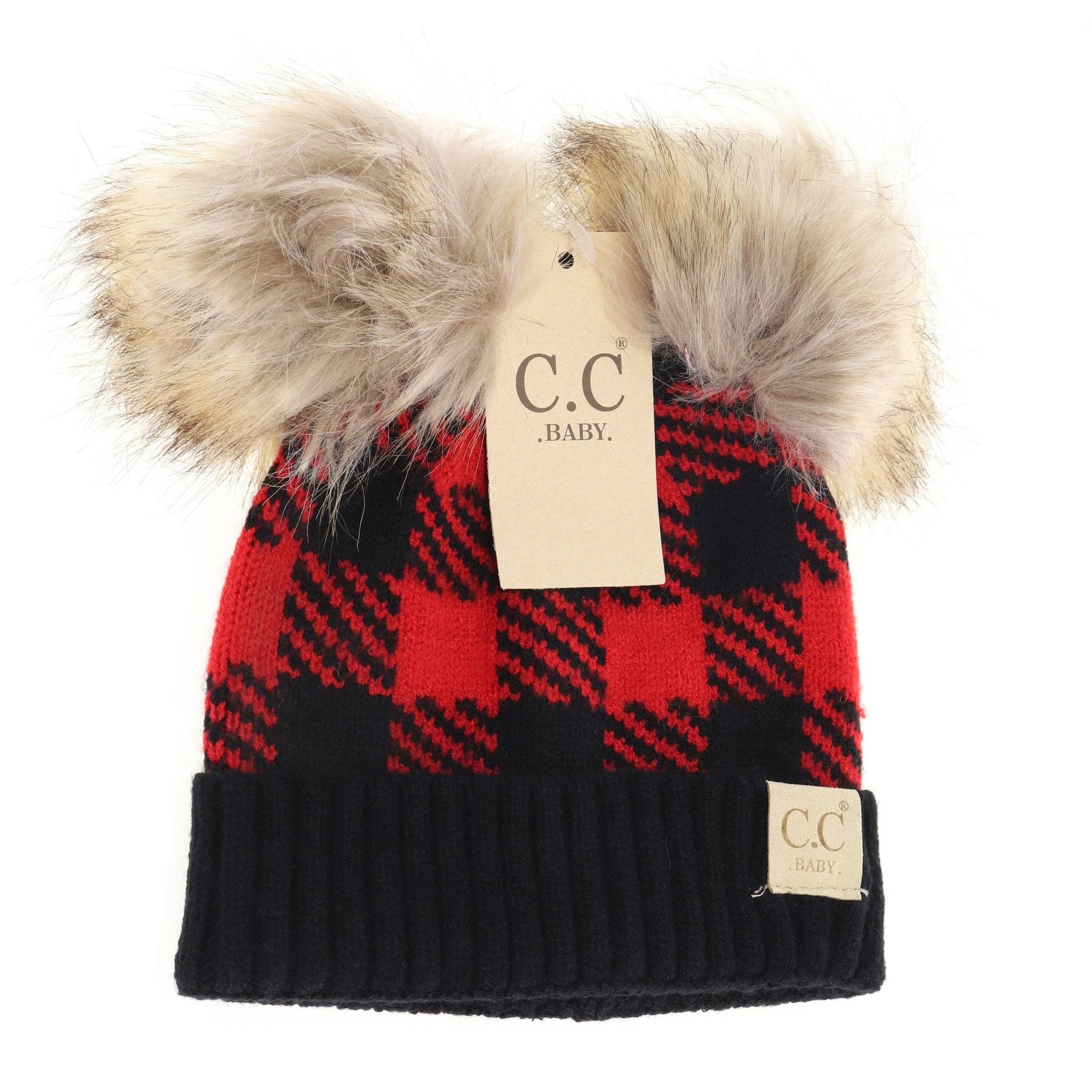 C.C BABY Buffalo Check Double Pom Hat