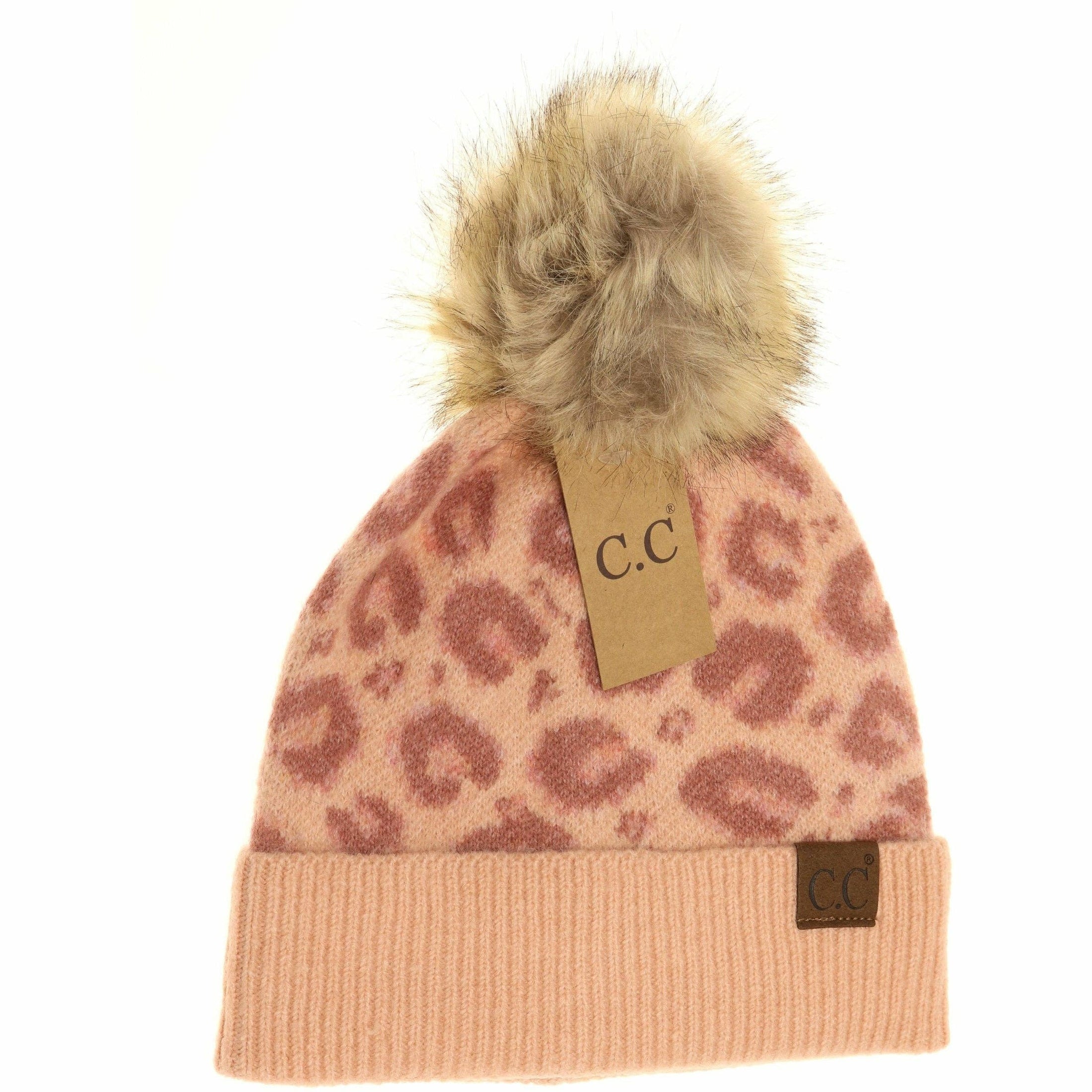 Leopard Faux Fur Pom Beanie