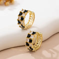 Load image into Gallery viewer, Checker Black & Crystal Baguette Hoop Earrings
